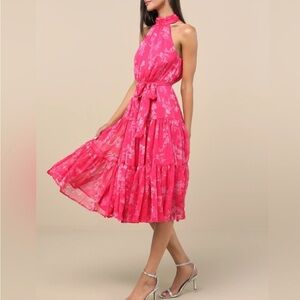 Lulu's Pink Floral Midi Dress